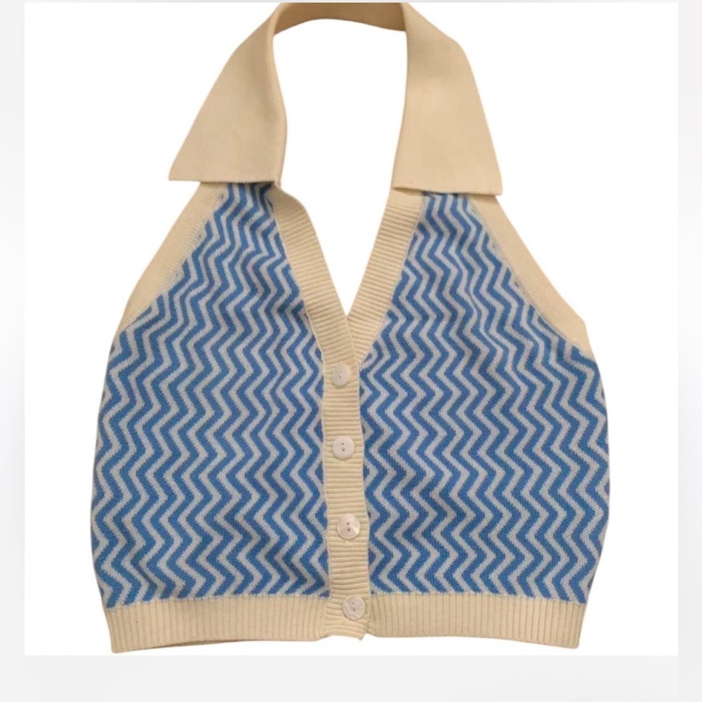 Cider Chevron Knit Collared Halter Top